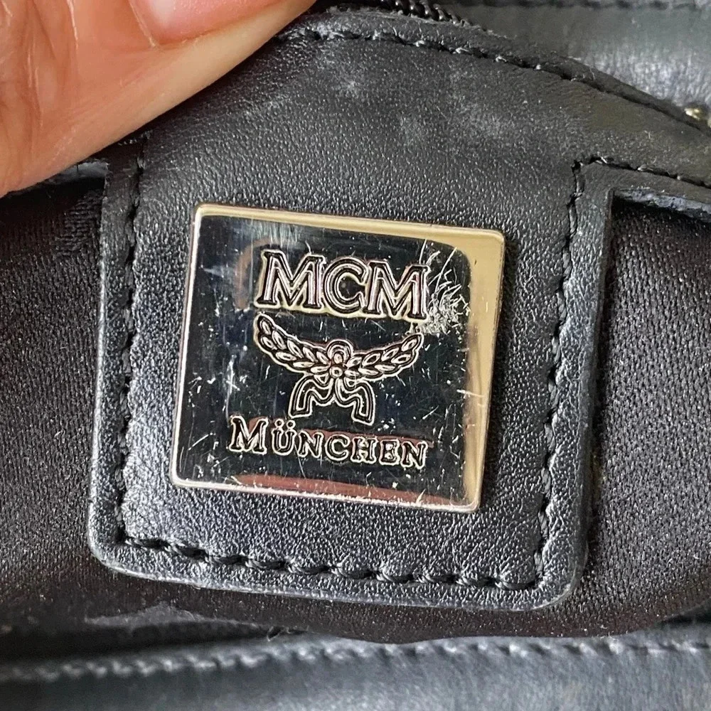 MCM Black Visetos Boston  Bag